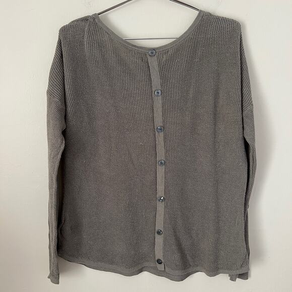 Max Studio Gray Crewneck Knit Pullover Sweater Back Buttons Linen Blend Size L - Picture 2 of 13